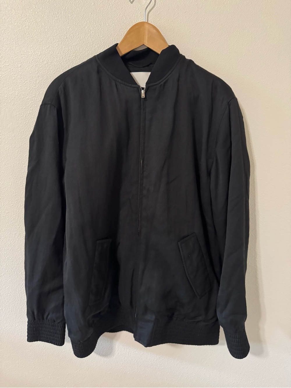 Aritzia Wilfred Linen Blend Bomber Jacket Black Contemporary Minimalist-Large